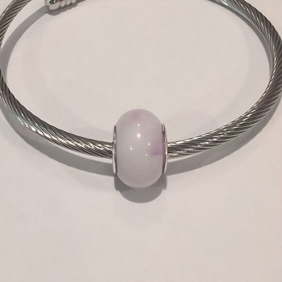 Silver Purple and White Blended Charm for Pandora Style Bracelet - Picture 3 of 6